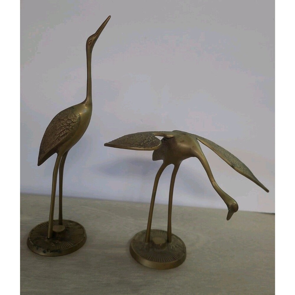 Set 2 Leonard Vintage Solid Brass Crane Heron Figurines 1970s Korea